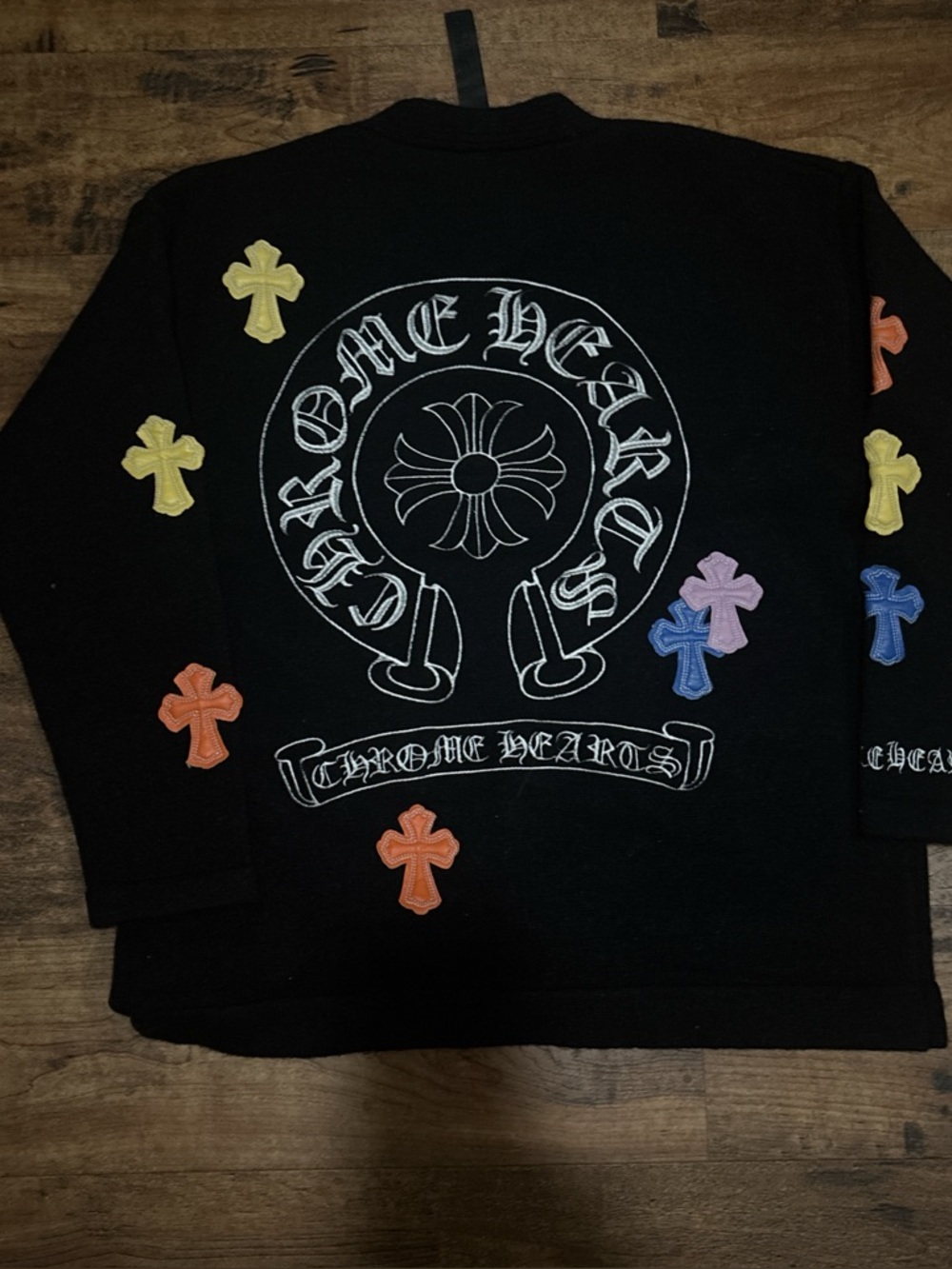 Chrome Hearts Black Hoodie with Multicolor Cross Patches